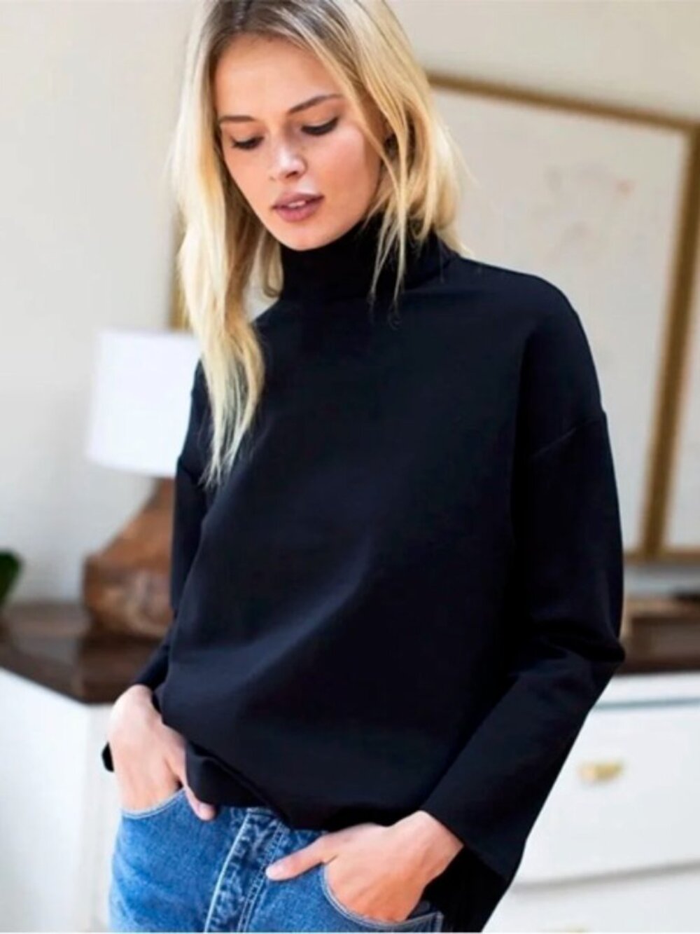 Emerson Fry Edie Mockneck Zipper Top Black Ponte Medium $138